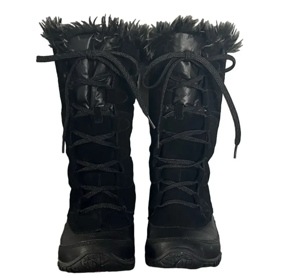 The North Face Womens Nuptse Purna Winter Boots Faux Fur Trim Black Size 8.5